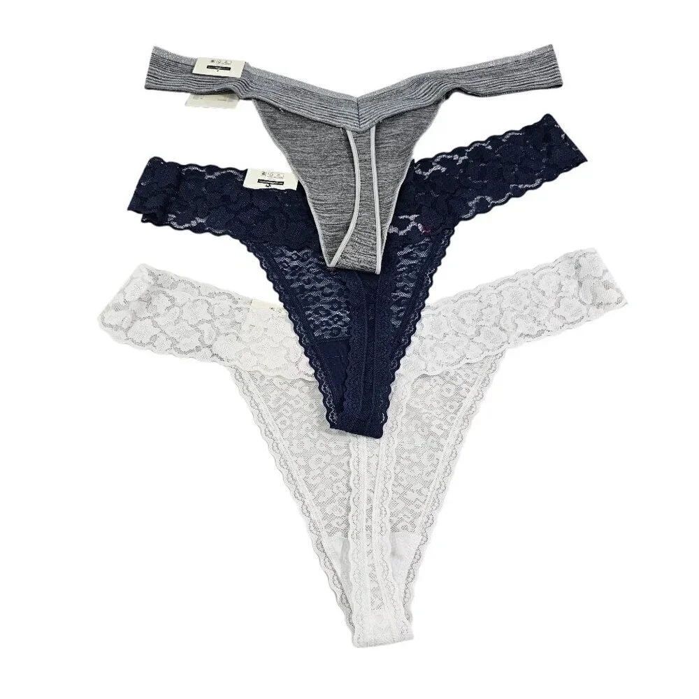 No Boundaries Women’s 3-Pack Multi-Color Seamless Lace Thong Panties – Size XXXL